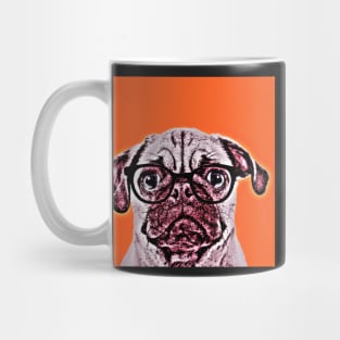 Pop Art Portrait  of Geek Pug in Orange Background - Print / Home Decor / Wall Art / Poster / Gift / Birthday / Pug Lover Gift / Animal print Canvas Print Mug